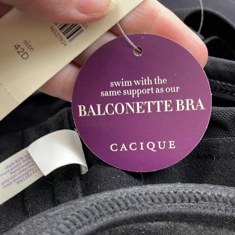 Swim by Cacique NWT Black Balconette Bra Tankini Top Size 42D - Picture 9 of 13